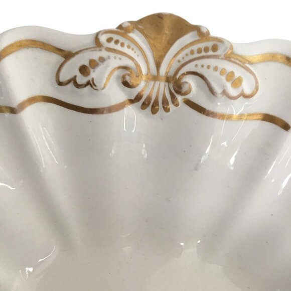 Antique DAVENPORT Pottery Scalloped Gold Trim Serving Bowl England c.19thC 9.5" - Picture 4 of 7